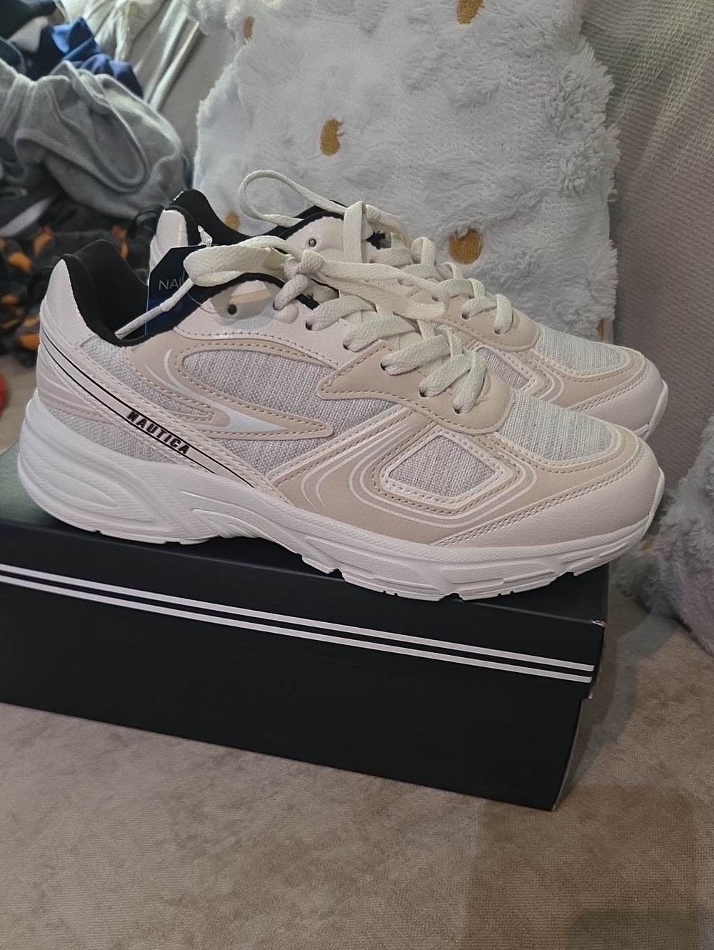 Nautica Woman's Cream and White Lace-Up Sneakers
